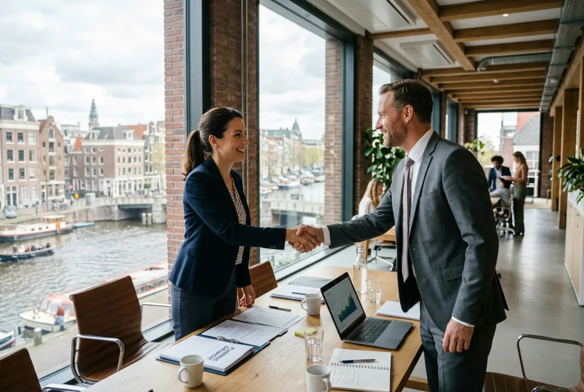 Recruiter en ondernemer schudden elkaar de hand