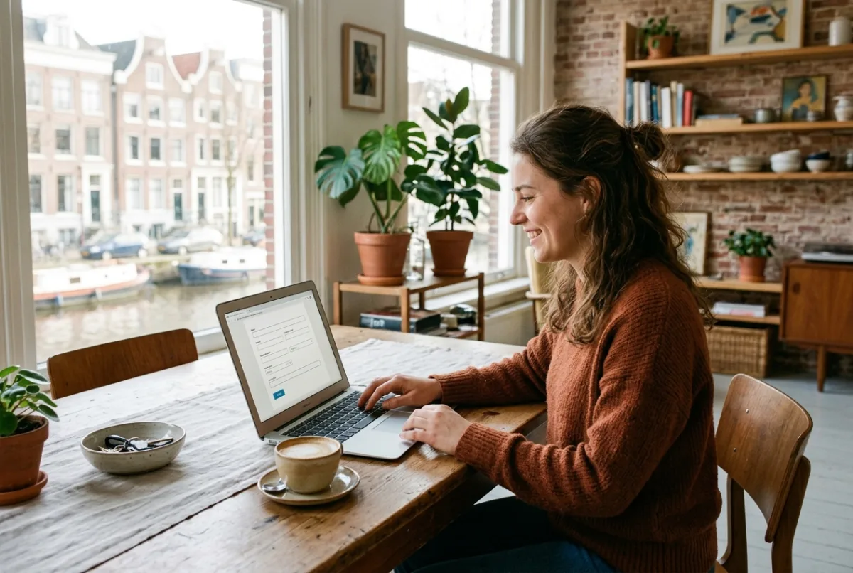 Werkzoekende vult het formulier in op een laptop